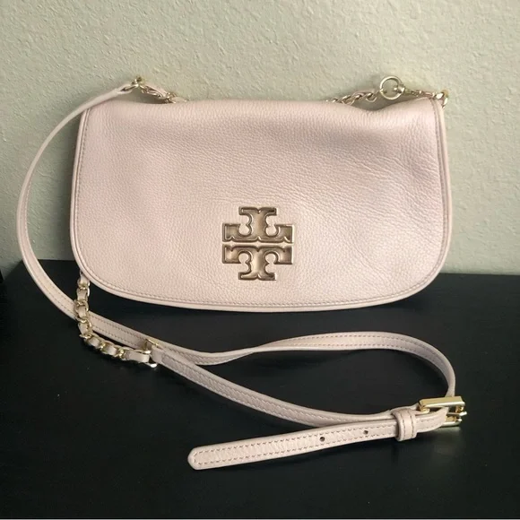 Tory Burch Britten Pale Pink Leather Crossbody Clutch Bag - Picture 2 of 15